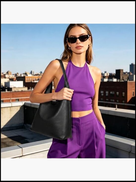 HMSHA Slouchy PU Leather Crescent Bags Women Trendy Mini  Slouchy Tote Bag Hobo Satchel Crescent Crossbody Shoulder Purse Trendy PU